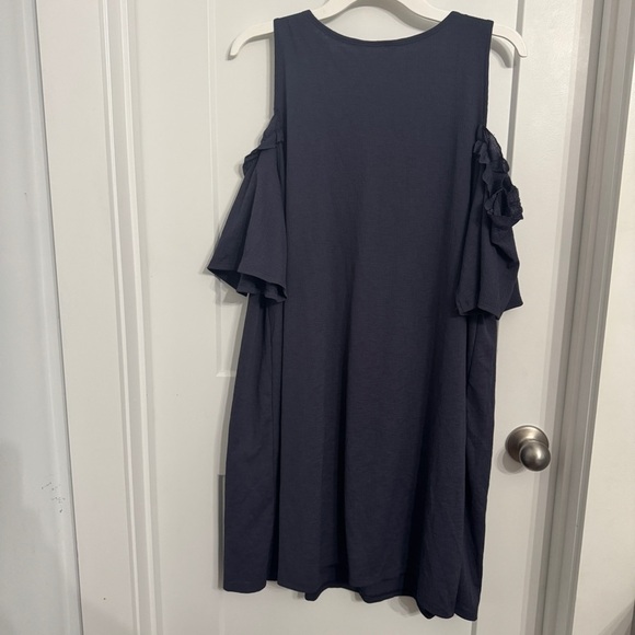 LC Lauren Conrad Ruffle Cold-Shoulder Dress Navy Blue XL Off Shoulder Knee Offic - Picture 9 of 11